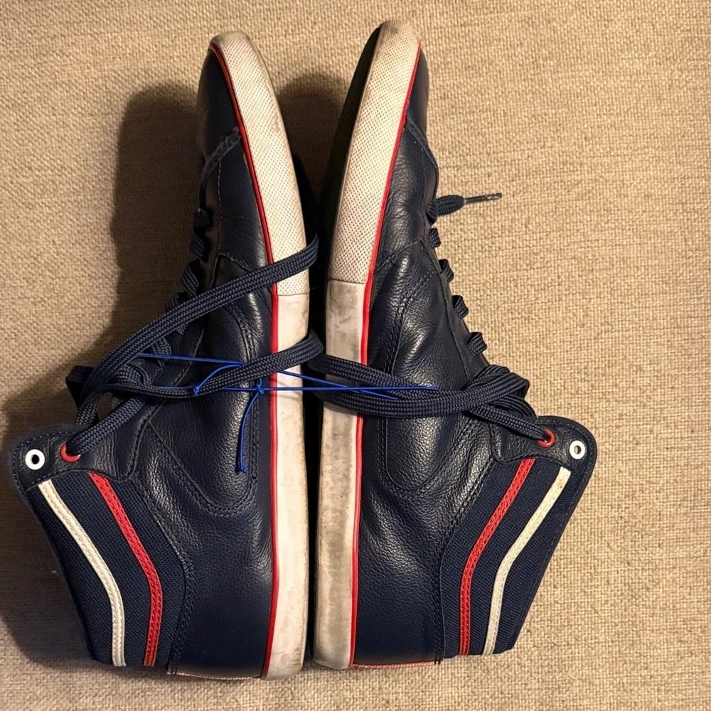 * LACOSTE * sport camous mid top leather navy white red, size 12